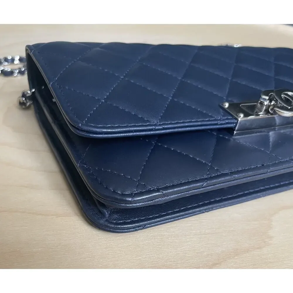Chanel NEW Blue Golden Class Wallet On a Chain Quilted Leather Crossbody Bag